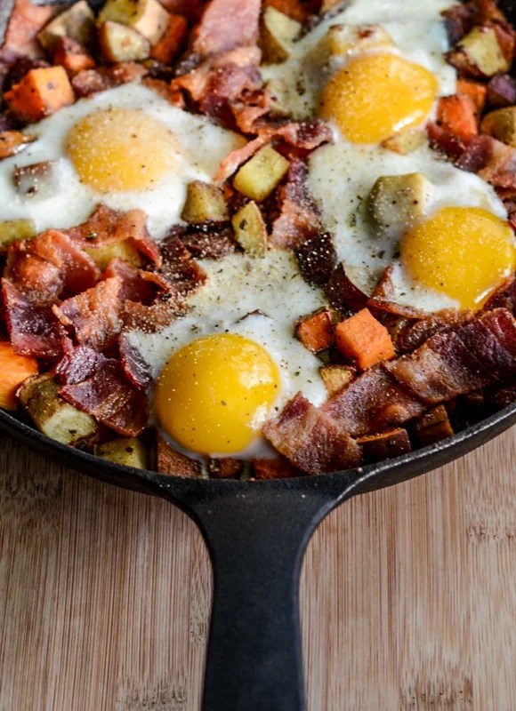 Sweet Potato, Bacon, Egg Breakfast Skillet