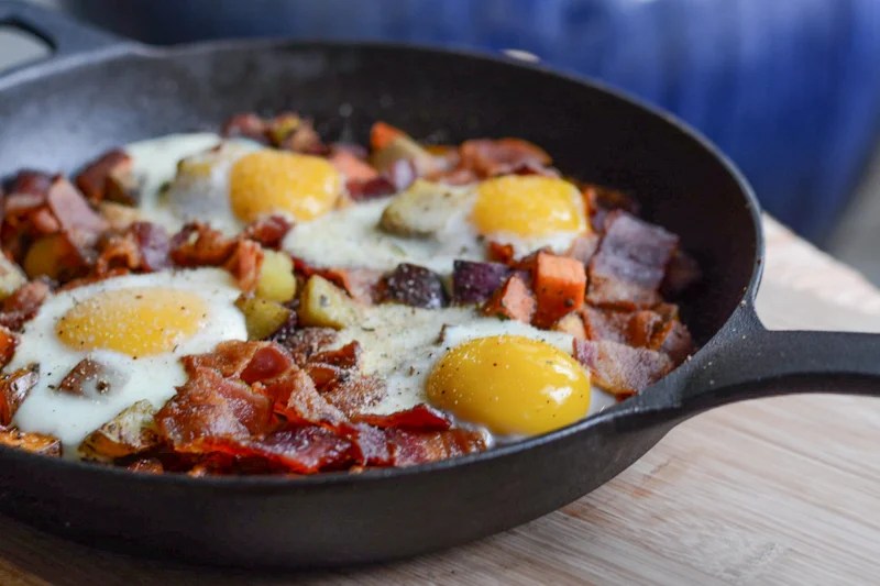 Sweet Potato, Bacon, Egg Breakfast Skillet